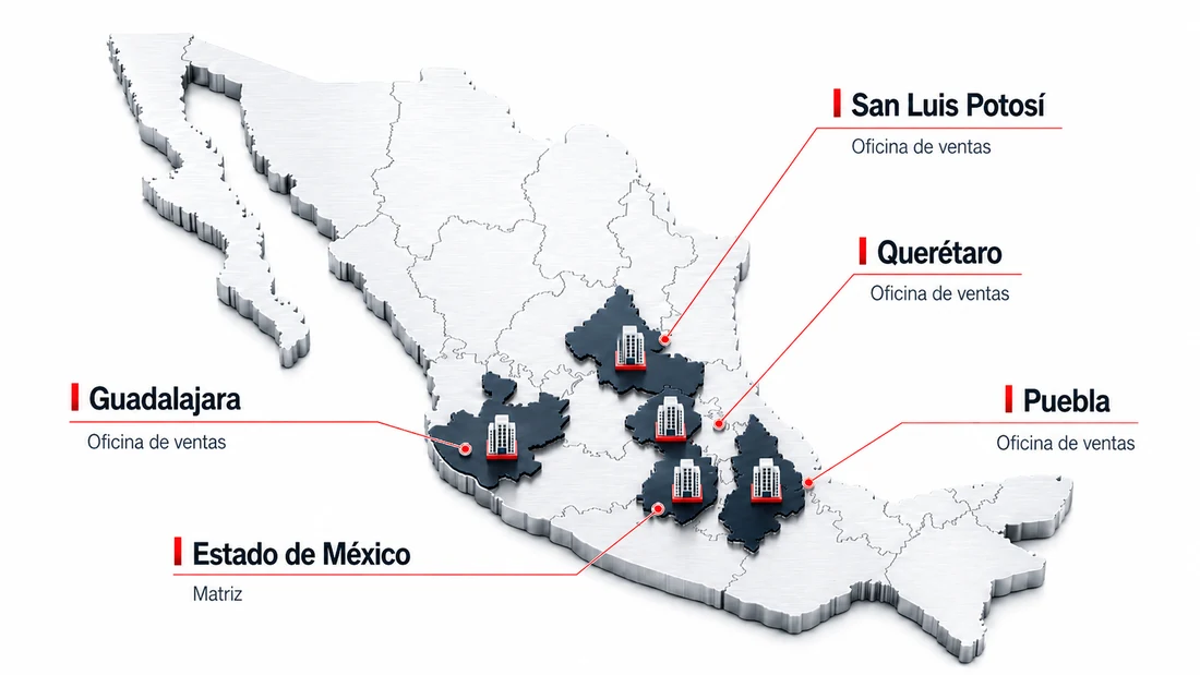 Cobertura NAT MAC: matriz en Estado de México y oficinas en Guadalajara, San Luis Potosí, Querétaro y Puebla